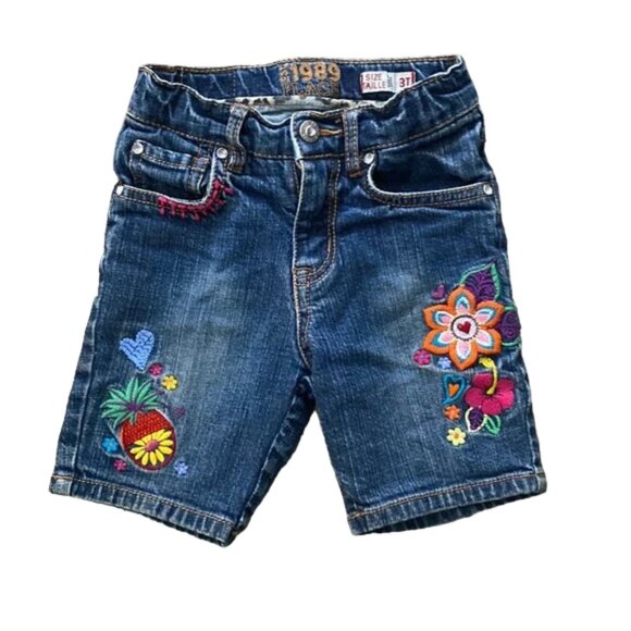 1989 Place Embroidered Pineapple Floral Denim Jean Shorts size 3 Toddler - Picture 11 of 11
